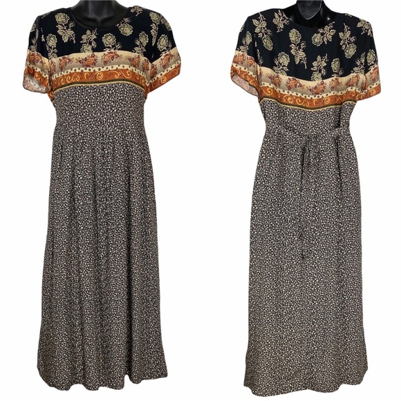 Vintage Dresses & Skirts - VINTAGE MOLLY MALLOY Cottage Mixed Print Maxi Dress 8